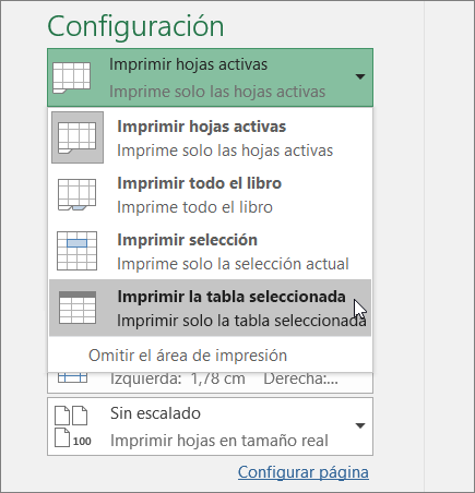 Imprimir tabla seleccionada