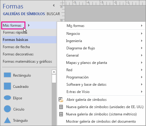 Si hace clic en Más formas, se mostrará un menú de categorías.