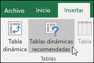 Vaya a Insertar > Tablas dinámicas recomendadas para que Excel cree una tabla dinámica para usted