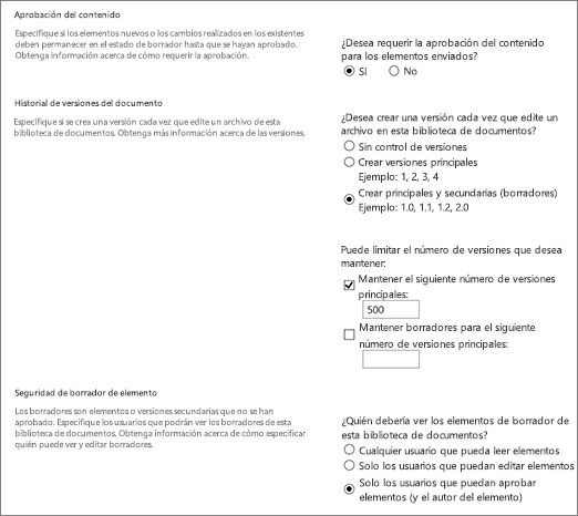 Cuadro de diálogo Opciones de control de versiones