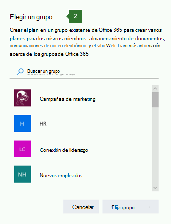 Captura de pantalla del cuadro de diálogo Elegir un grupo