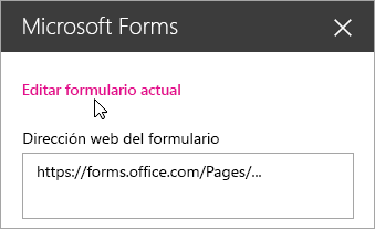 Editar el formulario actual en el panel del elemento web Microsoft Forms de un formulario existente.