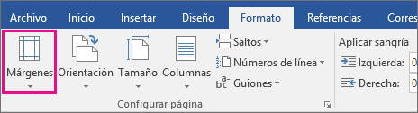La opción Márgenes está resaltada en la pestaña Diseño.