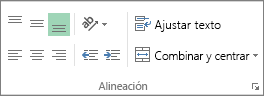 Grupo Alineación de la pestaña Inicio