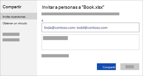 Escriba las direcciones de correo electrónico de los usuarios con los que desea colaborar u obtenga un vínculo para compartir el archivo.