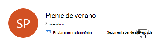 Captura de pantalla del botón de alternancia Seguir en la Bandeja de entrada establecido en Desactivado