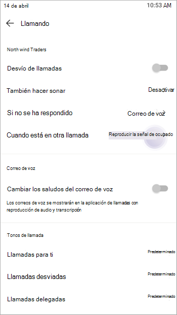 El usuario puede controlar cómo quiere controlar la segunda llamada entrante a través de la configuración de Ocupado disponible.