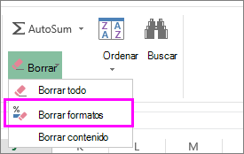 use el botón Borrar formato para quitar el formato