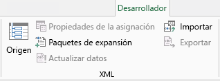 Comandos XML en la pestaña Desarrollador