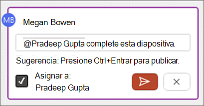 Casilla Asignar a en el cuerpo del comentario.