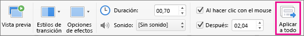 Botón de Aplicar a todas en la pestaña Transiciones