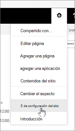 Opción Configuración del sitio en el botón configuración