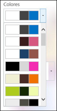 Captura de pantalla del menú de opciones de color en un nuevo sitio de SharePoint