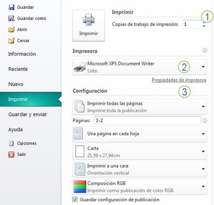 Configuración de impresión en Publisher 2010