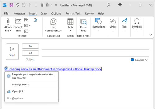 Insertar una nueva experiencia de vínculo en Outlook