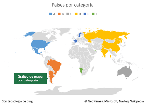 Gráfico de mapa de Excel por categoría