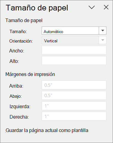 Panel Tamaño de papel