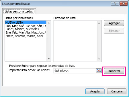 Importar una lista personalizada