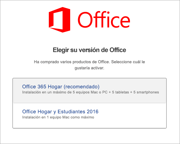 Elegir el tipo de licencia de Office 2016 para Mac