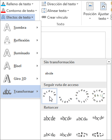 Seleccionar un efecto de texto de transformación curvada