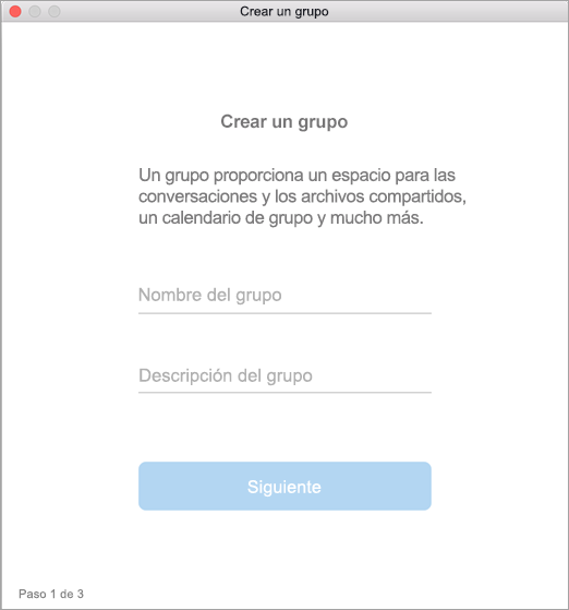 Se muestra la interfaz de usuario para crear un grupo en Mac