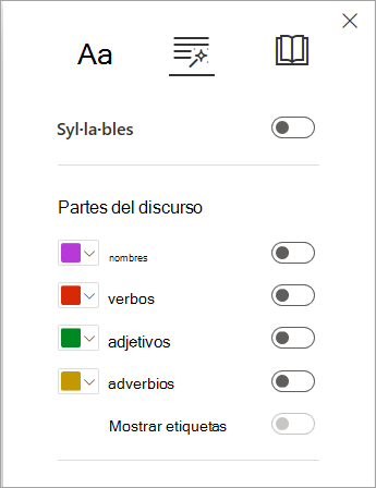 Opciones gramaticales en Lector inmersivo