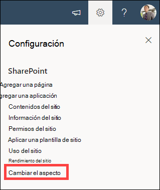 Opción de configuración abierta con cambiar la apariencia resaltada.