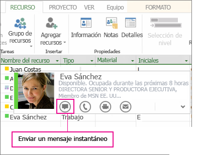 Ponerse en contacto con personas a través de Lync