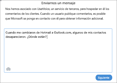 Un ejemplo de lo que podría escribir para hacernos saber que faltan sus contactos.