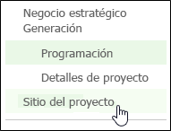 Contenido del sitio en el Inicio rápido