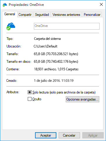 Propiedades de OneDrive