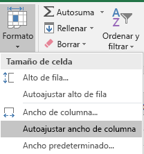 Imagen de Inicio > Formato > Autoajustar ancho de columna