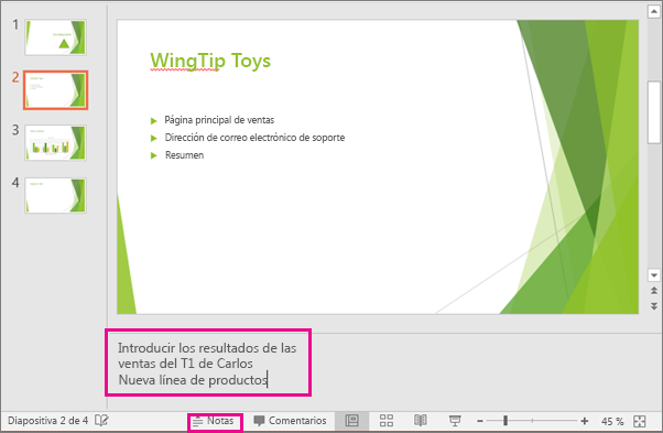 Muestra el panel Notas del orador en PowerPoint