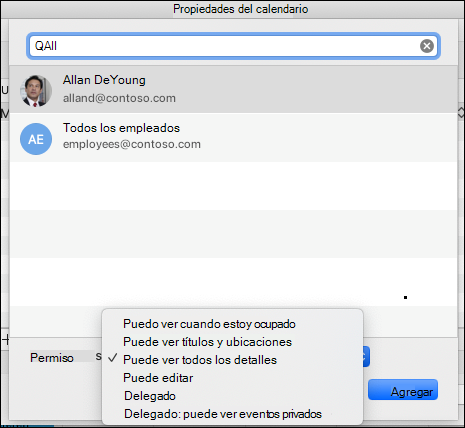 Configuración de delegación para una dirección de correo electrónico determinada.