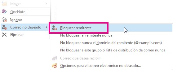 Comando Bloquear remitente de la lista de mensajes