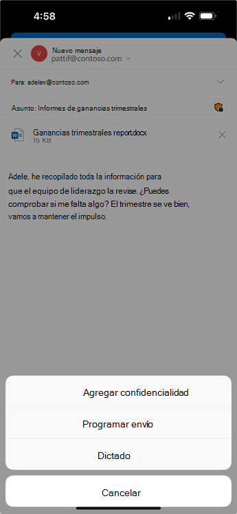 Configuración de confidencialidad de edición de iOS en un mensaje