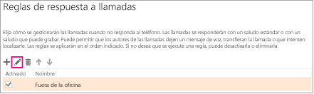 Regla de respuesta de llamadas con el botón Editar resaltado