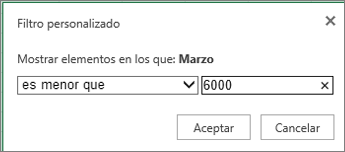 aplicar un filtro personalizado para mostrar los valores por debajo de un cierto criterio