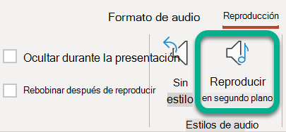 En la cinta de opciones, en la pestaña Reproducción, seleccione Reproducir en segundo plano.