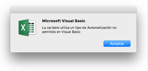 Error de Microsoft Visual Basic: La variable usa un tipo de automatización no admitido en Visual Basic