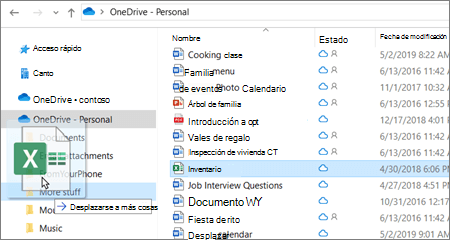 Captura de cómo se mueve el archivo a otra carpeta de OneDrive.