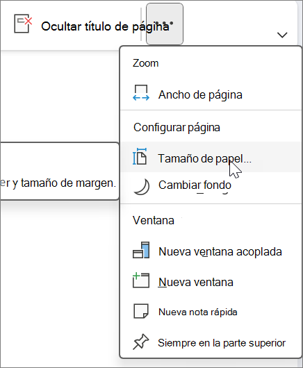 El tamaño del papel puede encontrarse en la pestaña Vista