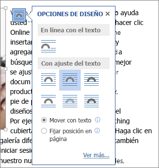 Cuadro de opciones de diseño