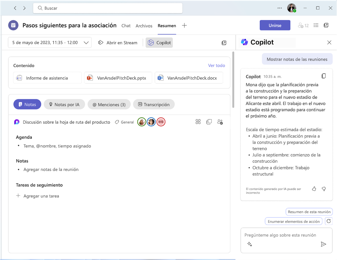 Resumen de Copilot en reuniones
