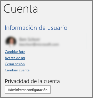 El panel de Cuenta que muestra el botón Administrar configuración en Privacidad de la cuenta