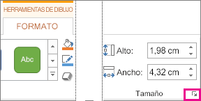 Iniciador de cuadro de diálogo en el grupo Tamaño de la pestaña Formato en Herramientas de dibujo