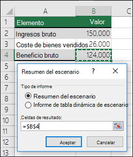 Cuadro de diálogo Resumen del escenario