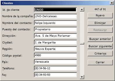 Ejemplo de un formulario de datos típico