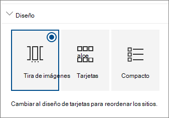 Configuración de diseño del elemento web Sitios