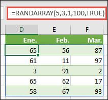 Función MATRIZALEAT con argumentos Min, Max y Whole number